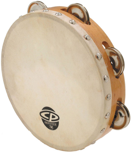 Latin Percussion CP378 8" Wood Tambourine, Headed, Single Row Jingles